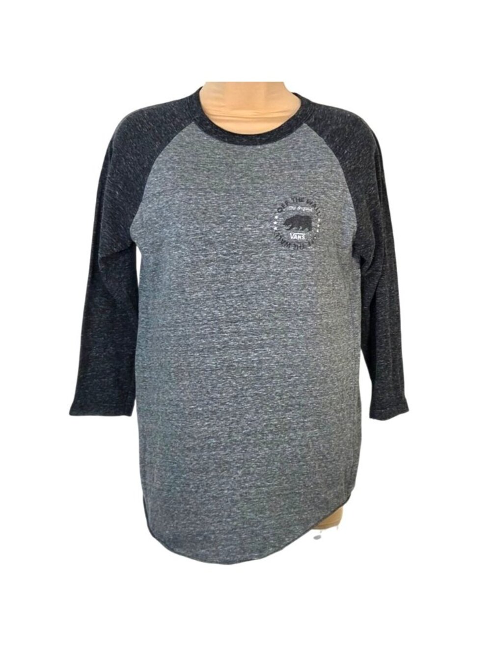Vans Off The Wall Unisex Gray & Black Raglan 3/4 Sleeve Graphic Tee Small
